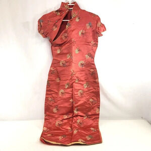 Vintage  Silk Cheongsam Dress Coral